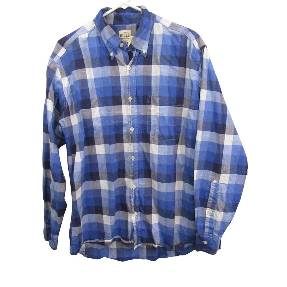 Bills Khakis Mens Button Up Shirt L‎ Blue Plaid Sport Shirtings Pocket